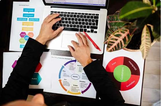 Marketing planning on laptop
